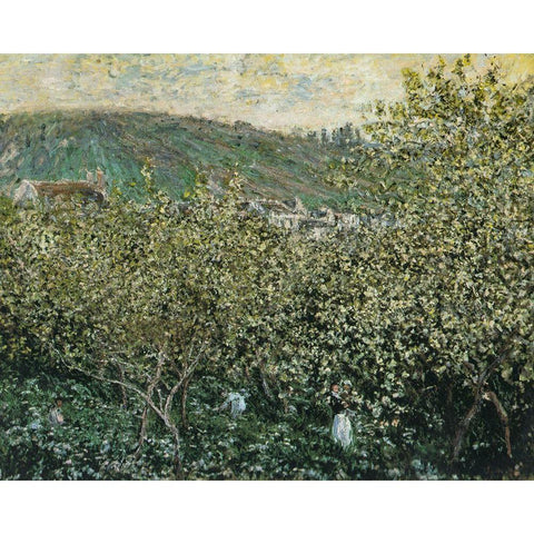 Landscape with Orchard and Figures 1879 Gold Ornate Wood Framed Art Print with Double Matting by Monet, Claude