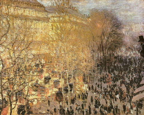 Le Boulevard des Capucines 1873 Black Ornate Wood Framed Art Print with Double Matting by Monet, Claude