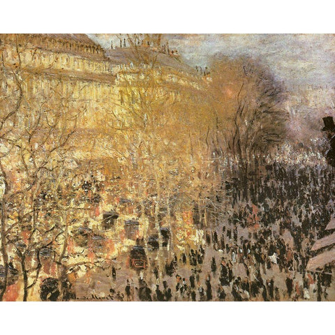 Le Boulevard des Capucines 1873 White Modern Wood Framed Art Print by Monet, Claude