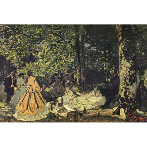 Luncheon on the grass study 1865 White Modern Wood Framed Art Print by Monet, Claude