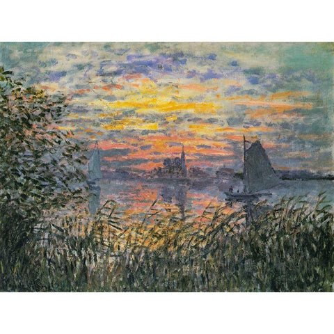 Marine View-Sunset 1874 Black Modern Wood Framed Art Print with Double Matting by Monet, Claude