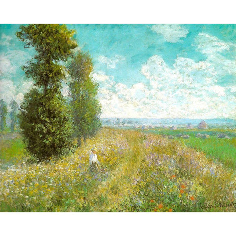 Meadow with Poplars 1875 Gold Ornate Wood Framed Art Print with Double Matting by Monet, Claude