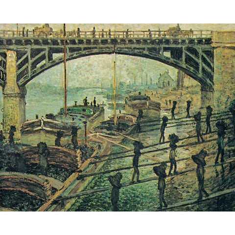 Men unloading coal 1875 Black Modern Wood Framed Art Print with Double Matting by Monet, Claude