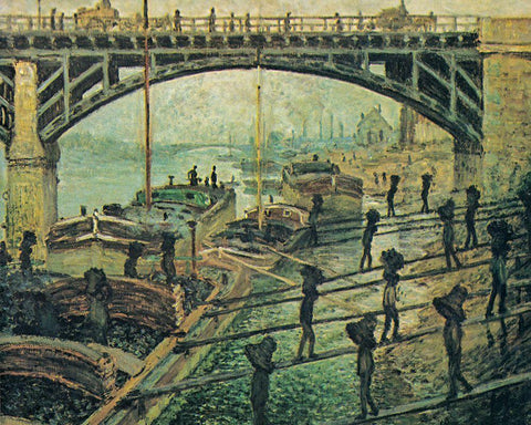 Men unloading coal 1875 Black Ornate Wood Framed Art Print with Double Matting by Monet, Claude