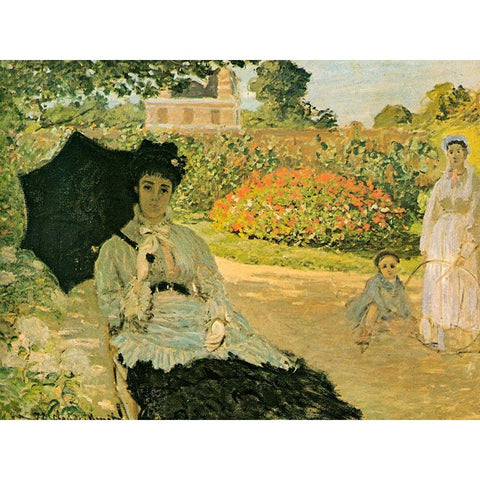 Monets Family in Garden 1873 White Modern Wood Framed Art Print by Monet, Claude