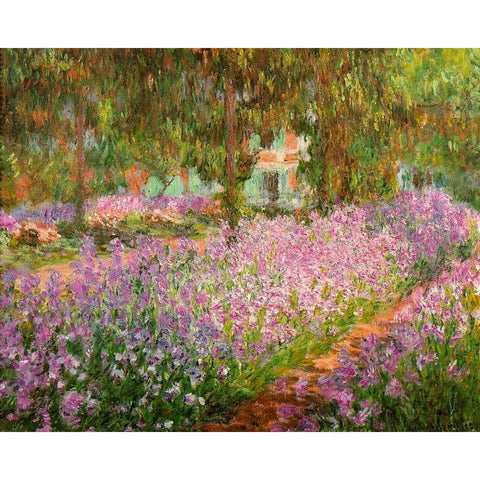 Monets garden at Giverny 1900 White Modern Wood Framed Art Print by Monet, Claude