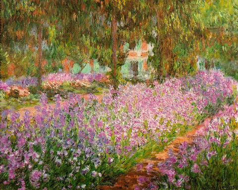 Monets garden at Giverny 1900 Black Ornate Wood Framed Art Print with Double Matting by Monet, Claude