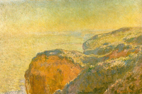 On the cliffs-Dieppe 1897 White Modern Wood Framed Art Print with Double Matting by Monet, Claude