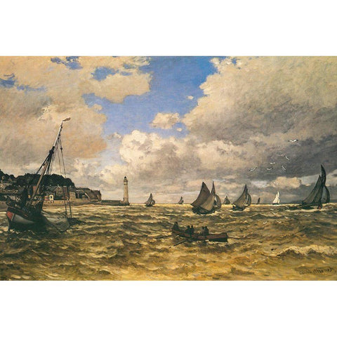 Mouth of the Seine at Honfleur 1865 White Modern Wood Framed Art Print by Monet, Claude