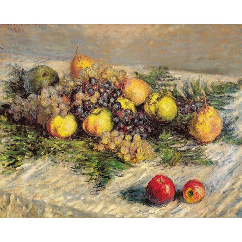 Pears and Grapes 1880 White Modern Wood Framed Art Print by Monet, Claude