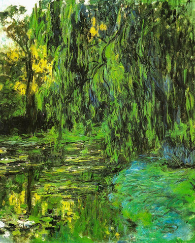 Pond with Willow Tree 1918 White Modern Wood Framed Art Print with Double Matting by Monet, Claude