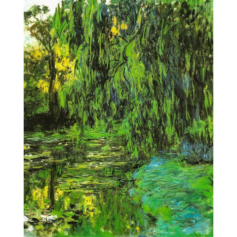 Pond with Willow Tree 1918 Black Modern Wood Framed Art Print with Double Matting by Monet, Claude