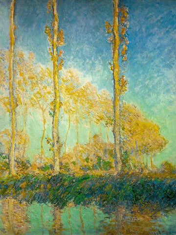 Poplars 1891 White Modern Wood Framed Art Print with Double Matting by Monet, Claude