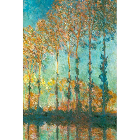 Poplars on River Epte 1891 Gold Ornate Wood Framed Art Print with Double Matting by Monet, Claude