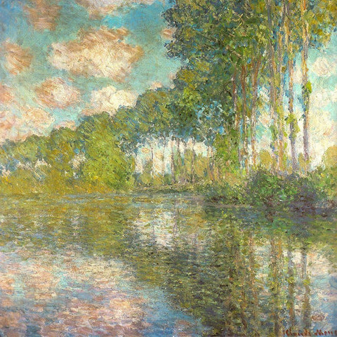 Poplars on the Epte 1891 Black Ornate Wood Framed Art Print with Double Matting by Monet, Claude