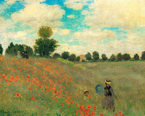 Poppy Field 1873 White Modern Wood Framed Art Print with Double Matting by Monet, Claude