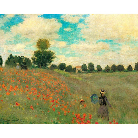 Poppy Field 1873 Black Modern Wood Framed Art Print with Double Matting by Monet, Claude