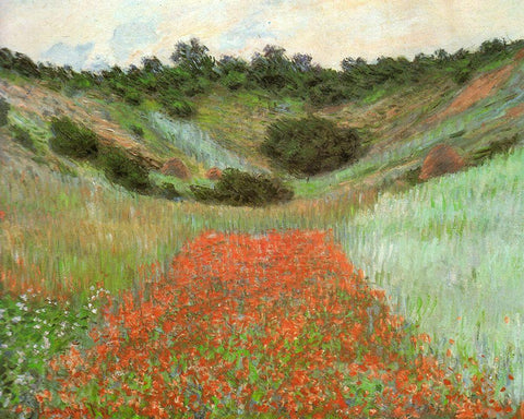 Poppy field near Giverny 1885 White Modern Wood Framed Art Print with Double Matting by Monet, Claude