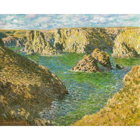 Port Donnant-Belle-Ile 1887 Gold Ornate Wood Framed Art Print with Double Matting by Monet, Claude