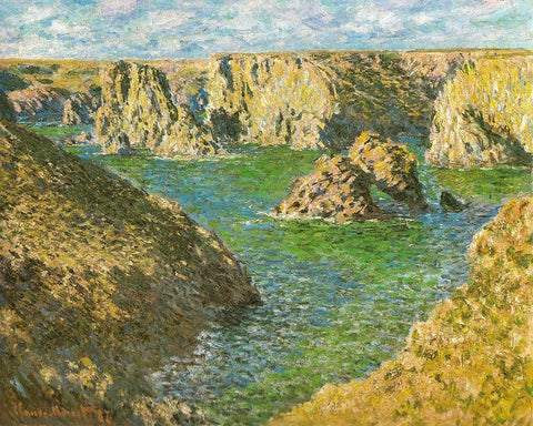 Port Donnant-Belle-Ile 1887 White Modern Wood Framed Art Print with Double Matting by Monet, Claude