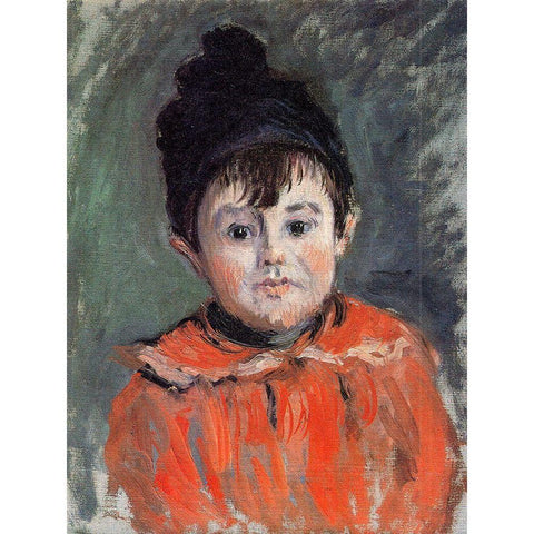 Portrait of Michel in pom-pom hat 1880 White Modern Wood Framed Art Print by Monet, Claude