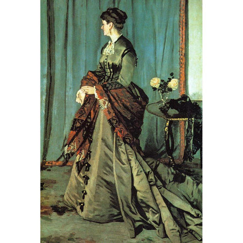 Portrait of Mme Gaudibert 1868 Black Modern Wood Framed Art Print with Double Matting by Monet, Claude