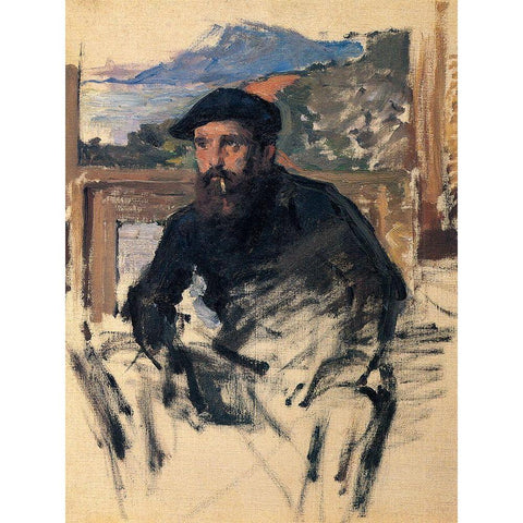 Portrait of the artist in studio 1884 White Modern Wood Framed Art Print by Monet, Claude