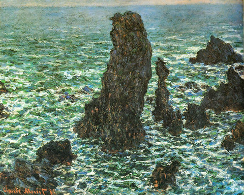 Pyramides at Port-Coton 1886 Black Ornate Wood Framed Art Print with Double Matting by Monet, Claude