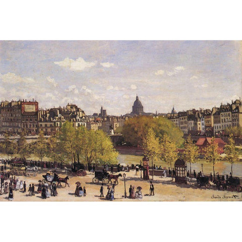 Quai du Louvre 1867 Gold Ornate Wood Framed Art Print with Double Matting by Monet, Claude