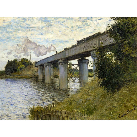 Railway Bridge-Argenteuil 1874 Gold Ornate Wood Framed Art Print with Double Matting by Monet, Claude