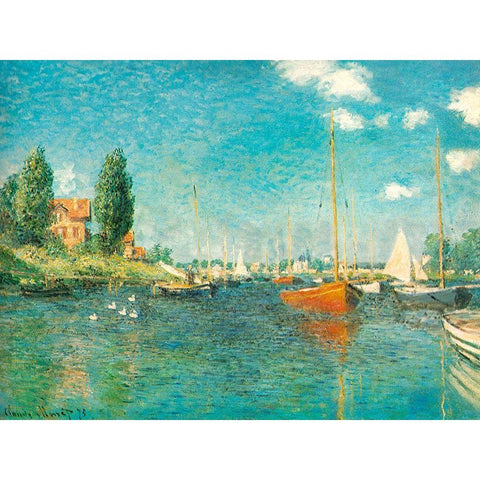 Red Boats 1875 Black Modern Wood Framed Art Print with Double Matting by Monet, Claude