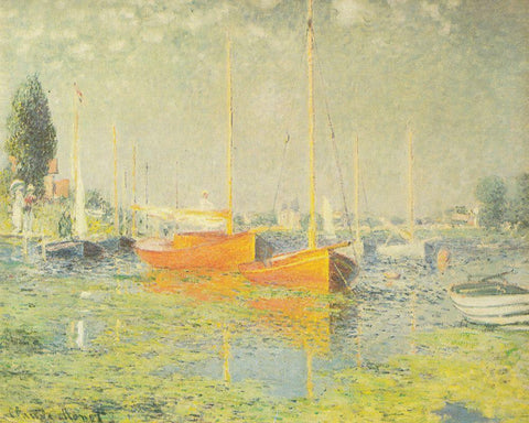 Red Boats-Argenteuil 1875 Black Ornate Wood Framed Art Print with Double Matting by Monet, Claude