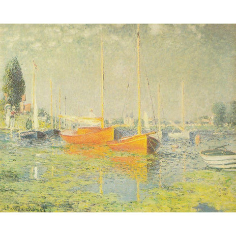 Red Boats-Argenteuil 1875 Gold Ornate Wood Framed Art Print with Double Matting by Monet, Claude