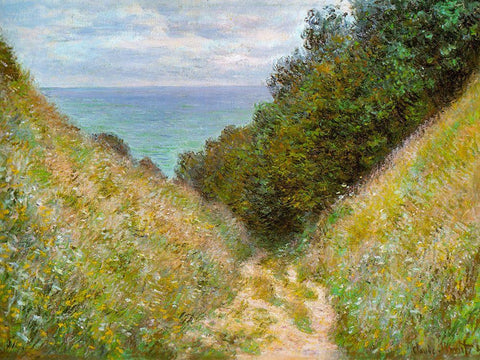 Road at La Cavee-Pourville 1882 White Modern Wood Framed Art Print with Double Matting by Monet, Claude