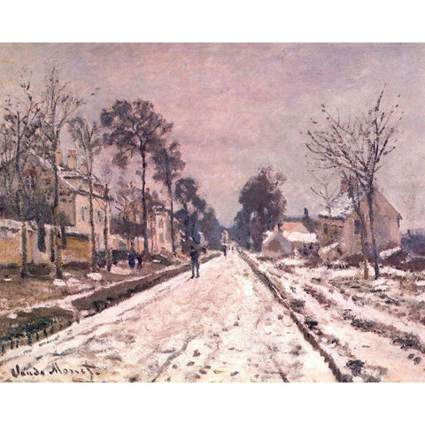 Road to Louveciennes in snow 1869 Black Modern Wood Framed Art Print with Double Matting by Monet, Claude