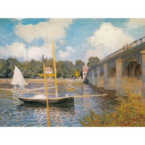 Road-bridge at Argenteuil 1874 Black Modern Wood Framed Art Print with Double Matting by Monet, Claude