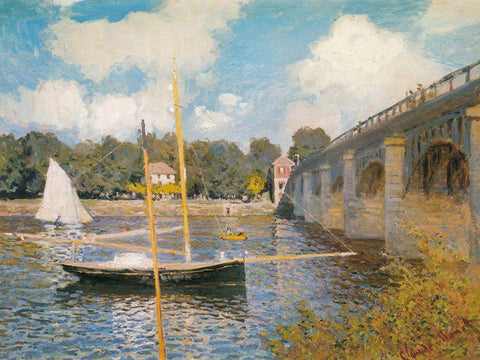 Road-bridge at Argenteuil 1874 Black Ornate Wood Framed Art Print with Double Matting by Monet, Claude