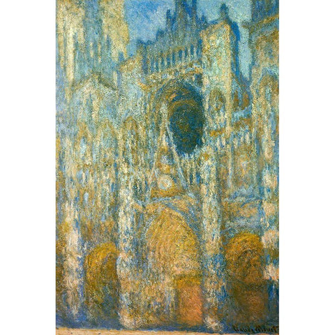 Rouen Cathedral at dawn 1894 White Modern Wood Framed Art Print by Monet, Claude