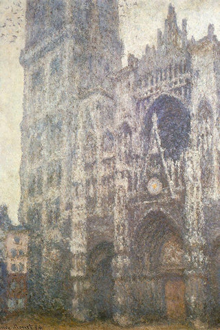 Rouen Cathedral facade 1894 White Modern Wood Framed Art Print with Double Matting by Monet, Claude