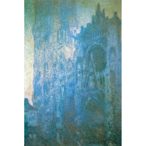 Rouen Cathedral in the morning 1894 White Modern Wood Framed Art Print by Monet, Claude