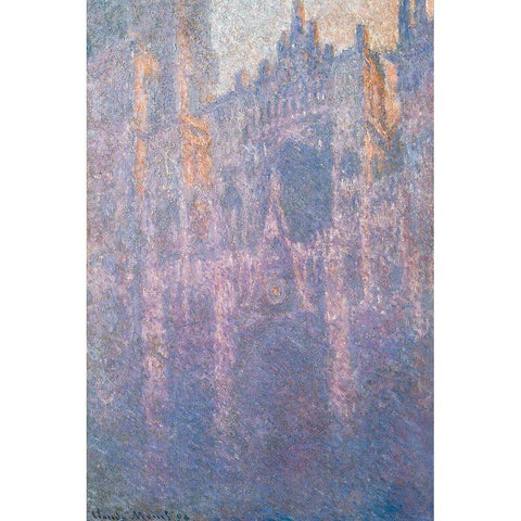 Rouen Cathedral-morning mist 1894 White Modern Wood Framed Art Print by Monet, Claude