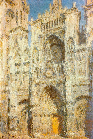 Rouen Cathedral-sunlight 1894 White Modern Wood Framed Art Print with Double Matting by Monet, Claude