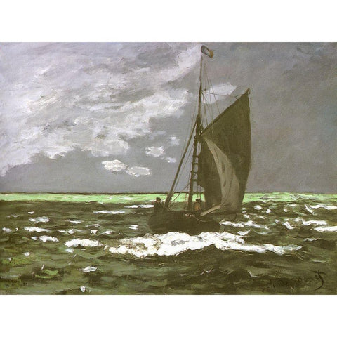 Seascape-storm 1866 White Modern Wood Framed Art Print by Monet, Claude