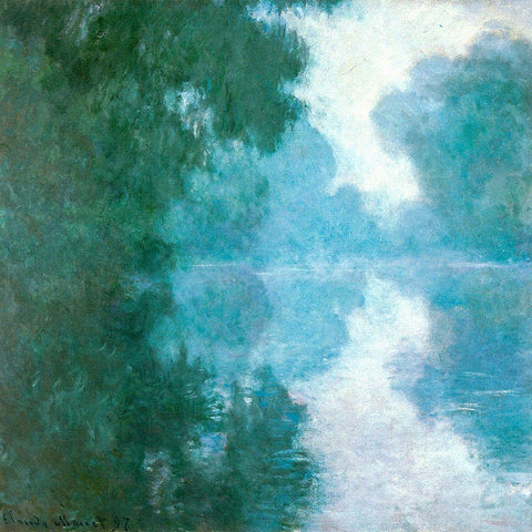 Seine at Giverny-morning mists 1897 Black Ornate Wood Framed Art Print with Double Matting by Monet, Claude