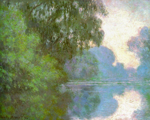 Seine near Giverny 1896 White Modern Wood Framed Art Print with Double Matting by Monet, Claude