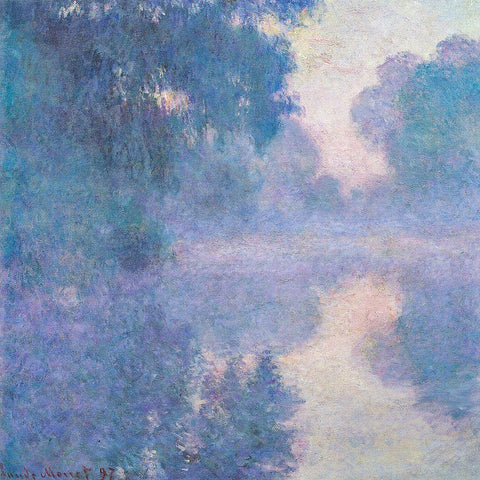 Seine near Giverny 1897 White Modern Wood Framed Art Print with Double Matting by Monet, Claude