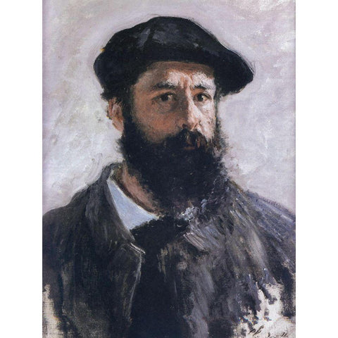 Self-portrait in beret 1886 Gold Ornate Wood Framed Art Print with Double Matting by Monet, Claude