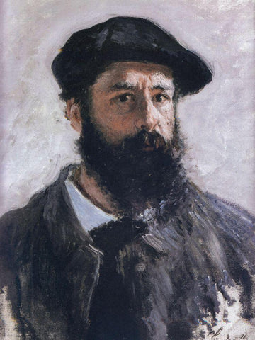 Self-portrait in beret 1886 White Modern Wood Framed Art Print with Double Matting by Monet, Claude