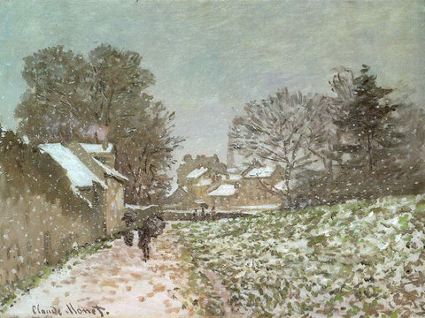 Snow at Argenteuil 1875 White Modern Wood Framed Art Print with Double Matting by Monet, Claude