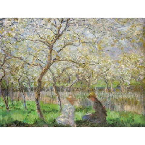 Spring 1886 Black Modern Wood Framed Art Print with Double Matting by Monet, Claude